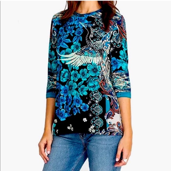 Johnny Was Multicolor Floral Crane Blouse - Picture 3 of 14